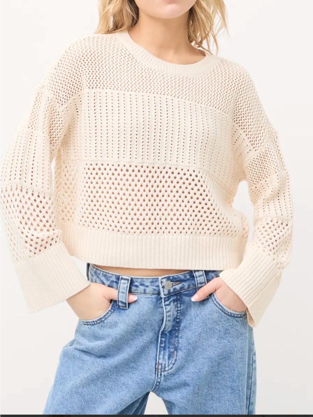 Happily Grey Open-Knit Cream Sweater - Lightweight Women's Pullover 🆕